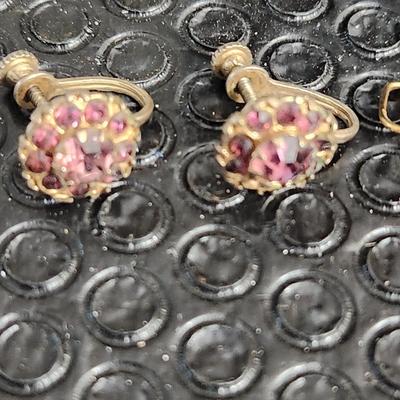 Vintage Jewelry Lot Amethyst Crystal, Bracelet, Cora Earings , Lona W Germany Earings