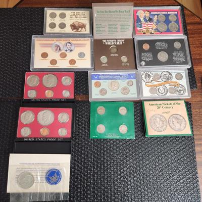 UnitedStates Coins Lot Buffalo Nickels, World War II Coins, 1971 S Eisenhower Dollar, 1976 Proof sets , and others