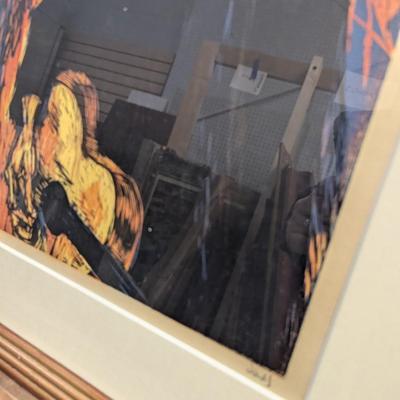 Sale Photo Thumbnail #2112: Folksinger By Jules Original Woodcut Art Titled Numbered And Signed Limited Edition