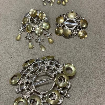 Norwegian Filigree pins and clip on earrings