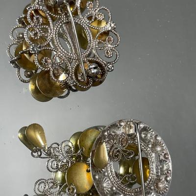 Norwegian Filigree pins and clip on earrings