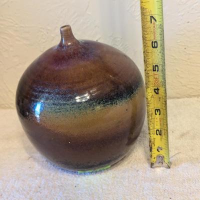Signed pottery vase- browns and greens