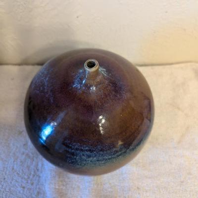 Signed pottery vase- browns and greens