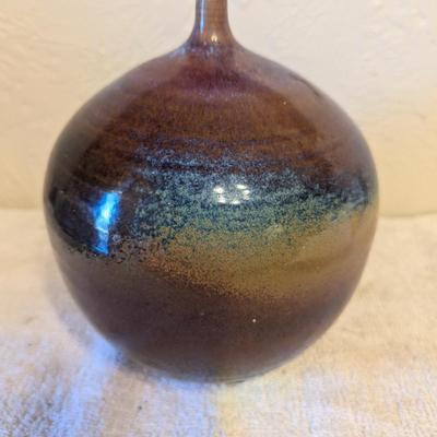 Signed pottery vase- browns and greens