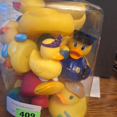 Big plastic jar of rubber ducks