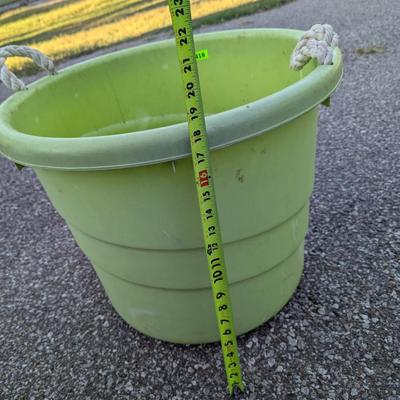 Green Large utility bucket or feed bucket with rope handles