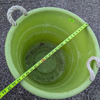 Green Large utility bucket or feed bucket with rope handles