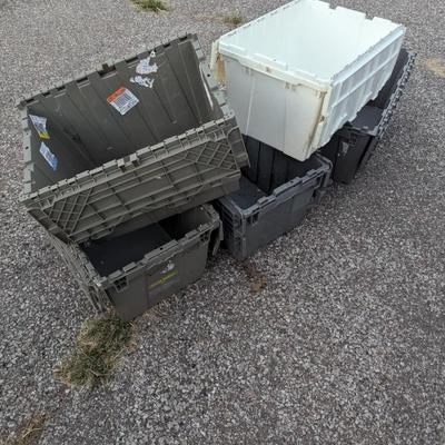 plastic totes with folding lids- 5 totes