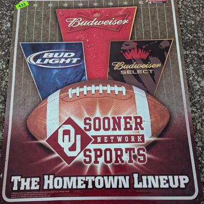 OU sooners Metal Budweiser sign 20" x 24"