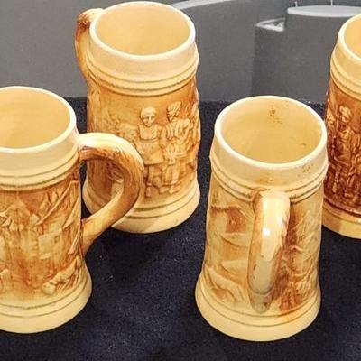 Sale Photo Thumbnail #202: Antique Vintage 1920s Hull Pottery Alpine Utility Ware Yelloware Six Steins total

Receive all items pictured as is and are in mint condition