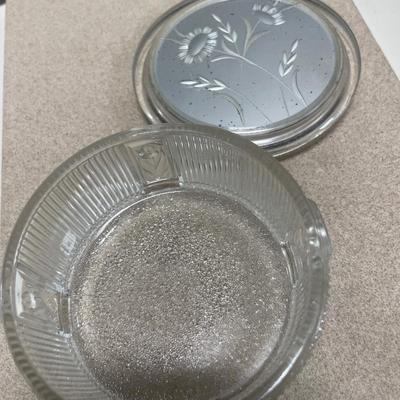 Small glass trinket box with mirror lid with earrings