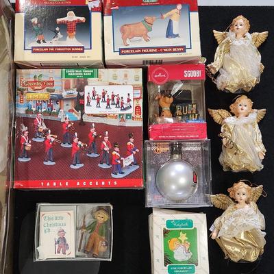 Sale Photo Thumbnail #279: Vintage Angel Treetopper 16" Porcelain Hand Crafted in Original Box  & other Christmas items

Will receive everything pictured as is
