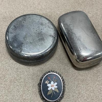 Silver tone trinket holders and brooch