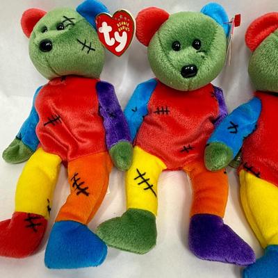 Lot of (4) Beanie Babies FRANKENTEDDY 2001 Halloween Special Beanie Baby