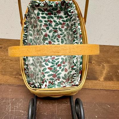 VIntage Longaberger Sleigh Basket with Berry Pattern Cloth Lining inside plastic liner