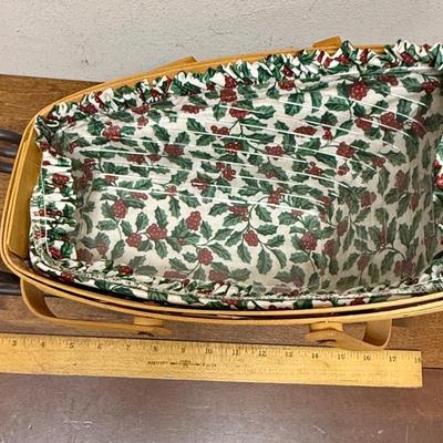 VIntage Longaberger Sleigh Basket with Berry Pattern Cloth Lining inside plastic liner