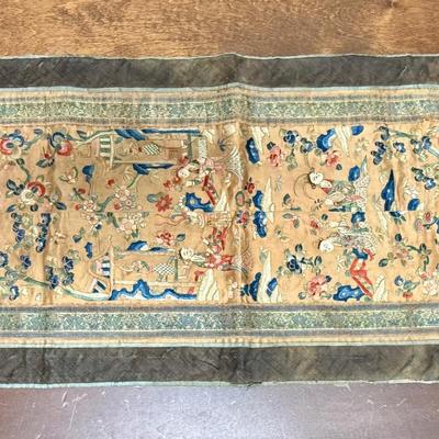 Antique Chinese Silk Embroidery Wall Hanging 28" x 13"