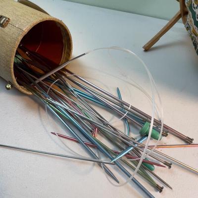 Knit away, MCM Bag and Needles. 