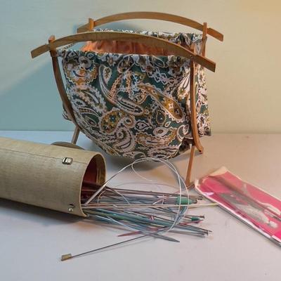 Knit away, MCM Bag and Needles. 