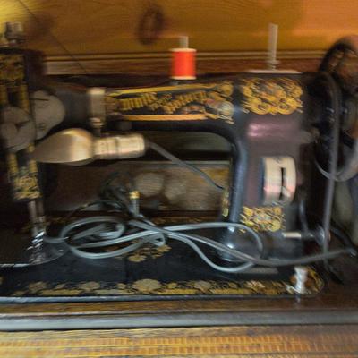 Antique Sewing Machine Cabinet - WHITE & WHITE Sewing Machine Family Rotary Treadle + Bonus Notions
