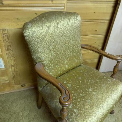 Wood Side Chair Gold Satin Quilted Type Material