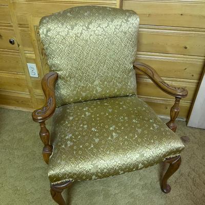 Wood Side Chair Gold Satin Quilted Type Material