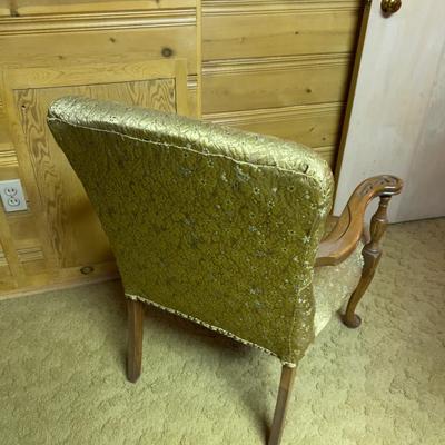 Wood Side Chair Gold Satin Quilted Type Material