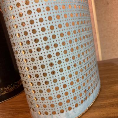 2 Metal Garbage Cans - Singer and Basket weave look!
