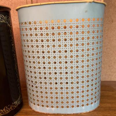 2 Metal Garbage Cans - Singer and Basket weave look!