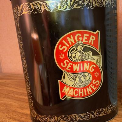 2 Metal Garbage Cans - Singer and Basket weave look!