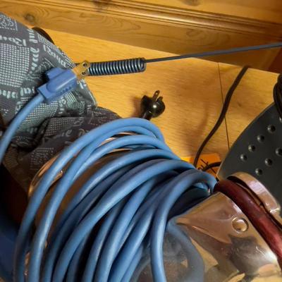 Vintage Appliance Lot: Iron, Vacuum, Cord Holder for Iron. 