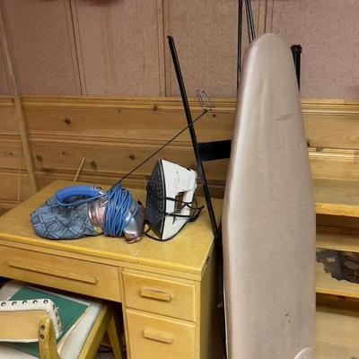 Vintage Appliance Lot: Iron, Vacuum, Cord Holder for Iron. 