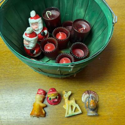 OMG Candles, Votives and Christmas in a Green Basket