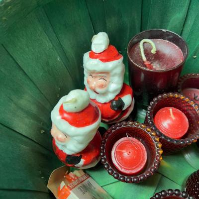OMG Candles, Votives and Christmas in a Green Basket