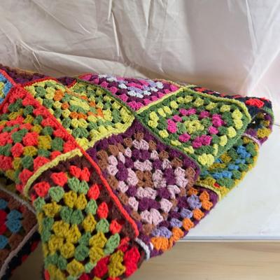 Granny Square Throw Black with Fringe
