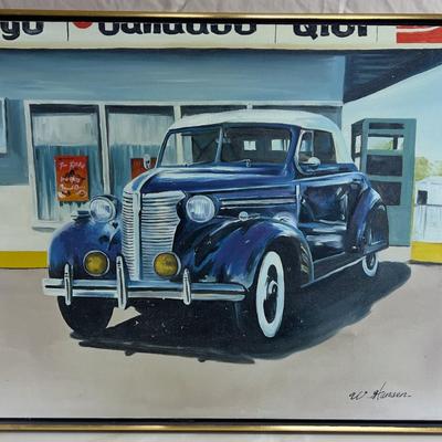 GROOVY Original Oil Painting by W. Hansen OLD CAR