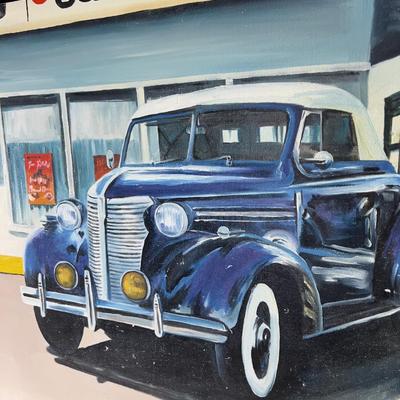 GROOVY Original Oil Painting by W. Hansen OLD CAR