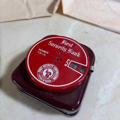 First Security Piggy Bank and Bank Bag