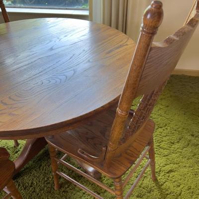Round Oak Table Plus 3 Press Pack Oak Chairs 