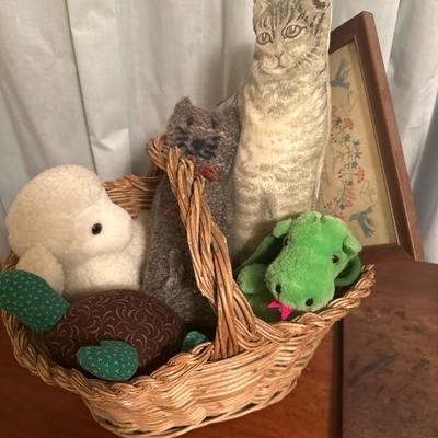 Sale Photo Thumbnail #95: It's a fun basket of stuffed animals a few made by hand. Others store bought.