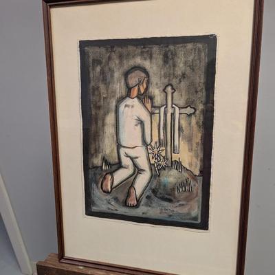 Sale Photo Thumbnail #2156: 16 1/2" x 23 1/2" Framed Ruth Fisher Watercolor On Canvas