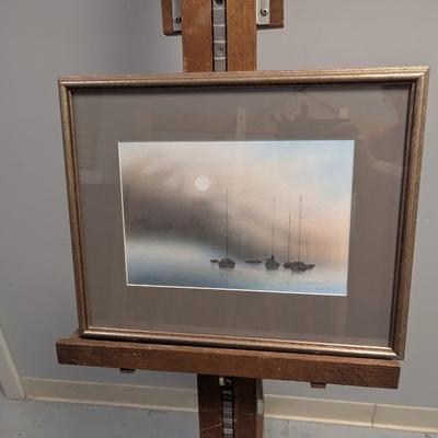 Sale Photo Thumbnail #2163: 17 3/4" x 14 3/4" Framed Sailboats On Blue Water