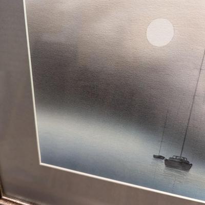 Sale Photo Thumbnail #2165: 17 3/4" x 14 3/4" Framed Sailboats On Blue Water