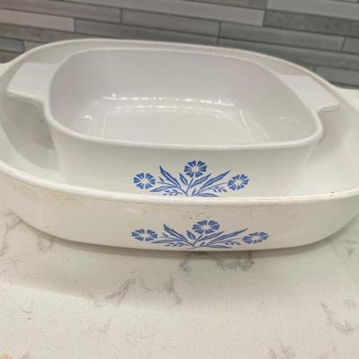 Cornflowerblue casserole dishes and Green Hocking casserole