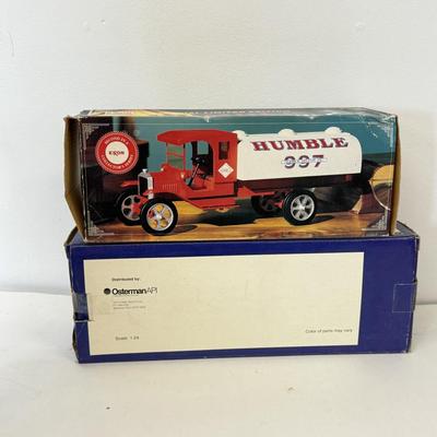 LOT 107: Sunoco Toy Tanker Truck, 2004 Race Car Hauler, Mobile Racing Truck, Humble Toy Tanker Truck & Mobil Collectible Toy Truck