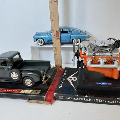 LOT 119: Franklin Mint Precision Models 1:24 Scale 1948 Tucker, Chevrolet Small Block Engine Model & Miro Chevy Pickup Model