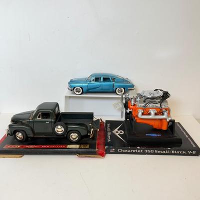 LOT 119: Franklin Mint Precision Models 1:24 Scale 1948 Tucker, Chevrolet Small Block Engine Model & Miro Chevy Pickup Model