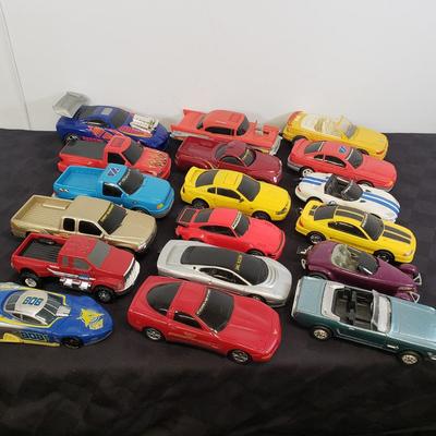 LOT 141: Large Assortment of Plastic Cars & Trucks- Vintage Nascar Racers 808 Flyer, Hot Wheels Flamethrower & More