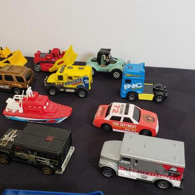 LOT 222: Assortment of Specialty Cars & Trucks with Boats-Matchbox, Hot Wheels & More