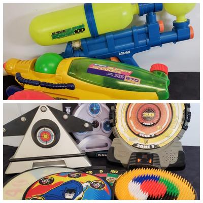 LOT 224: Vintage Larami Super Soakers with Assortment of Target Boards